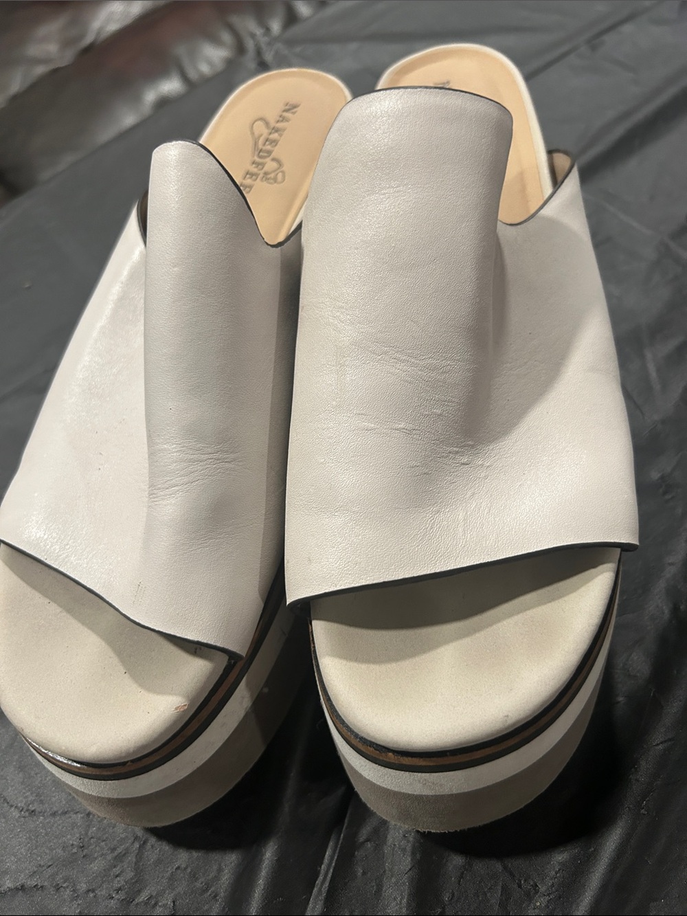 Naked Feet White Platform Leather Slide Mules